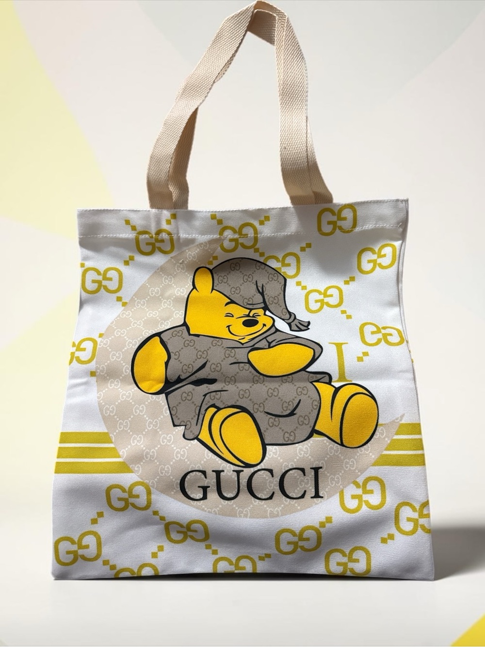 White & Yellow Tote with Winnie-the-Pooh Super Cute